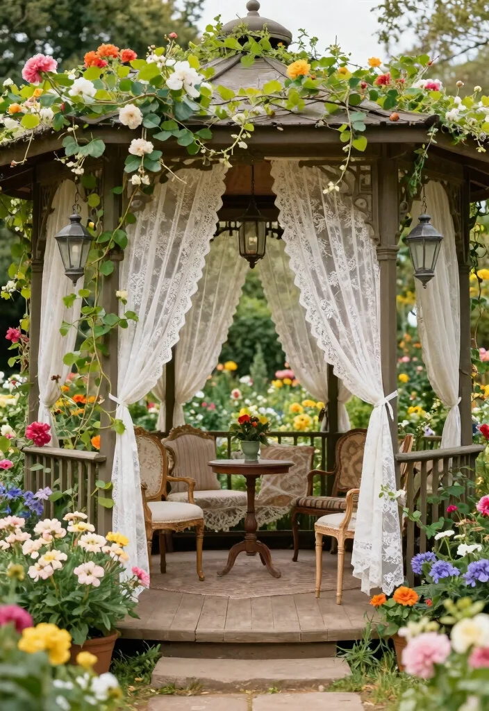 10 Backyard Gazebo Ideas for Relaxed Outdoor Living 7. Vintage Garden Oasis 0