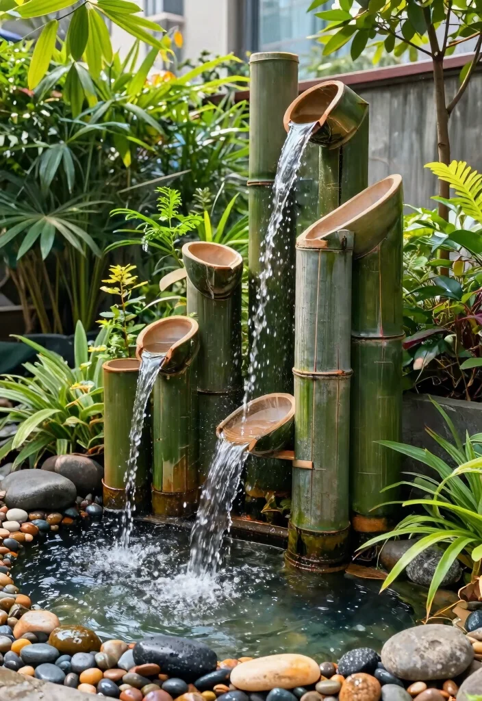 10 Bamboo Fountain Ideas for Zen Style Gardens 3. Bamboo Cascade Fountain 0