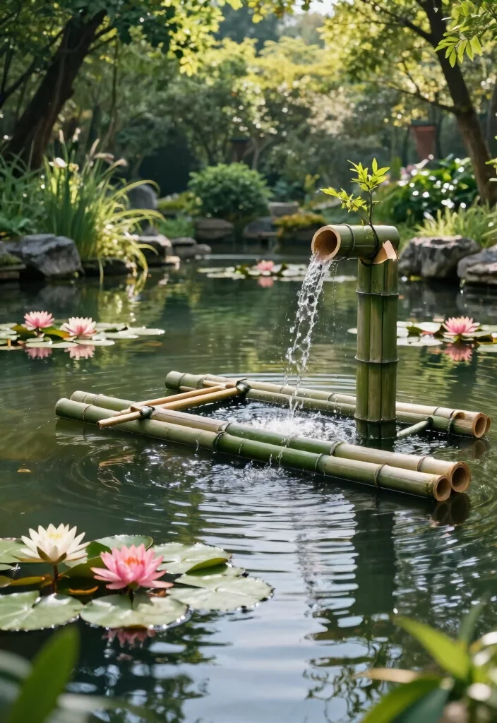 10 Bamboo Fountain Ideas for Zen Style Gardens 4. Floating Bamboo Fountain 0