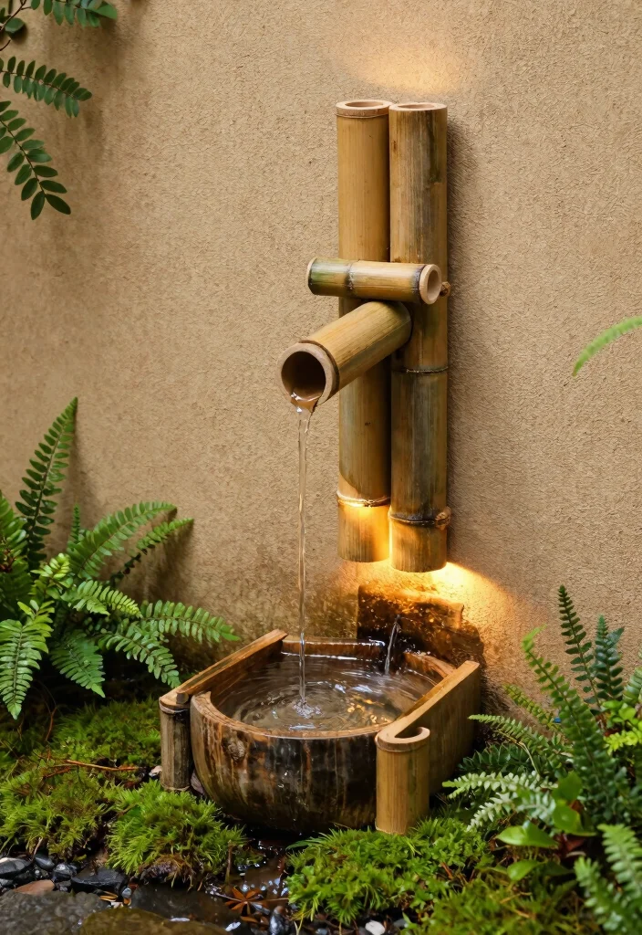 10 Bamboo Fountain Ideas for Zen Style Gardens 5. Wall Mounted Bamboo Fountain 0