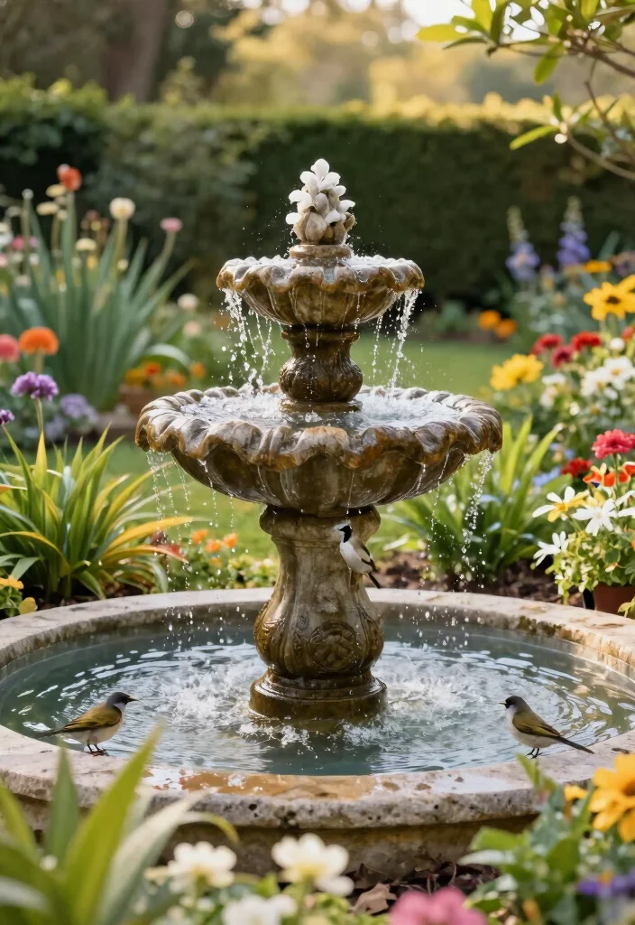 10 Bird Bath Fountain Ideas to Attract Wildlife 1. Classic Stone Fountain 0
