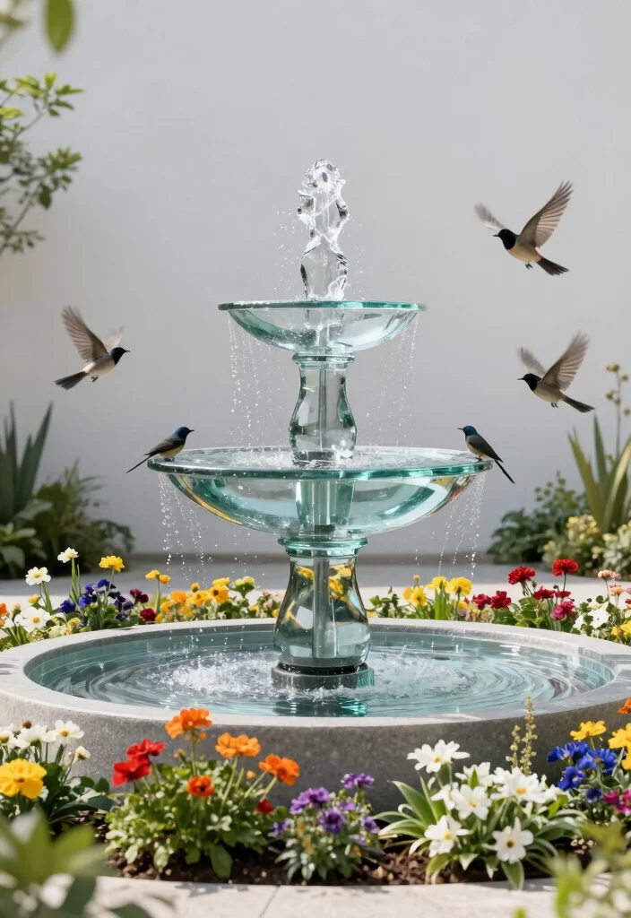 10 Bird Bath Fountain Ideas to Attract Wildlife 2. Modern Glass Fountain 0