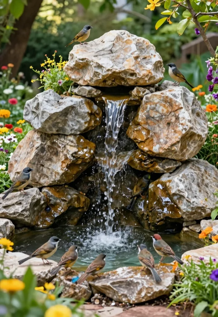 10 Bird Bath Fountain Ideas to Attract Wildlife 6. Natural Rock Fountain 0