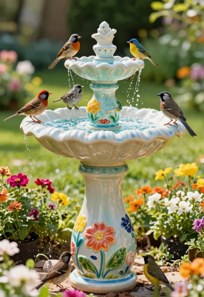 10 Bird Bath Fountain Ideas to Attract Wildlife 7. Ceramic Bird Bath Fountain 0