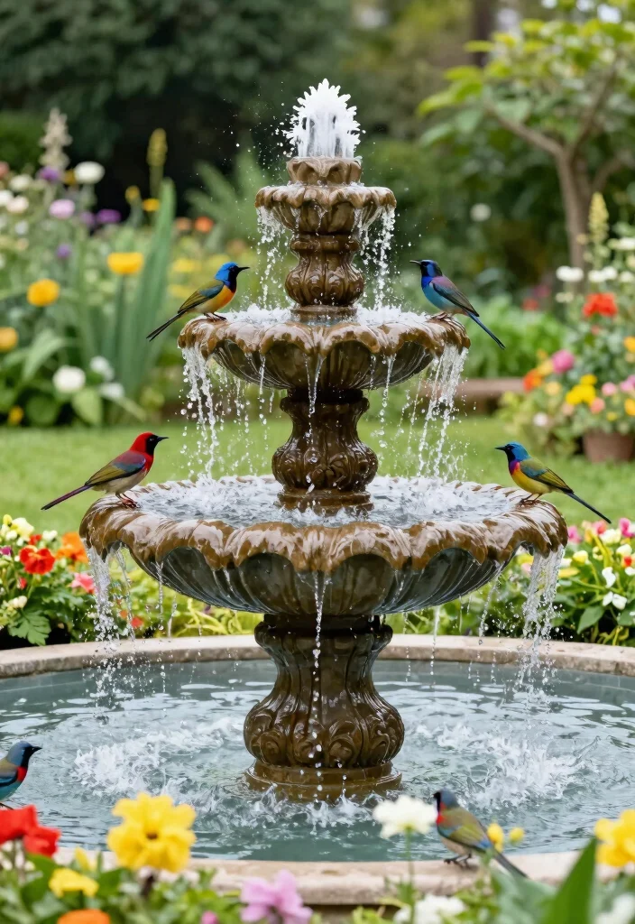 10 Bird Bath Fountain Ideas to Attract Wildlife 9. Multi Tier Fountain 0