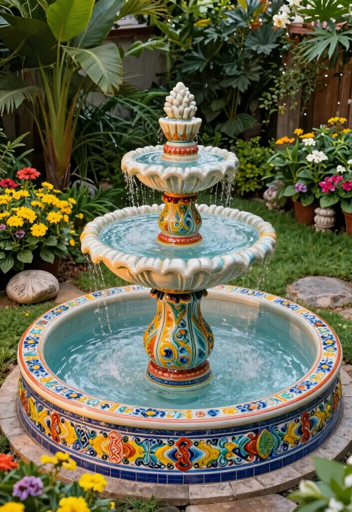 10 Corner Fountain Ideas for Compact Garden Design 4. Curved Ceramic Fountain 0