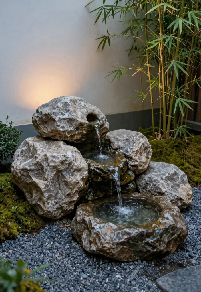 10 Corner Fountain Ideas for Compact Garden Design 5. Zen Stone Fountain 0