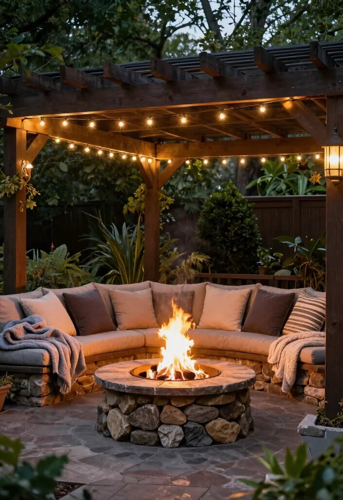 10 Cottage Pergola Ideas for Charming Garden Shade 9. Pergola with Fire Pit Area 0