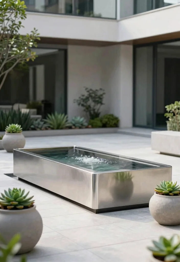 10 Courtyard Fountain Ideas for Elegant Outdoor Spaces 2. Modern Minimalist Fountain 0