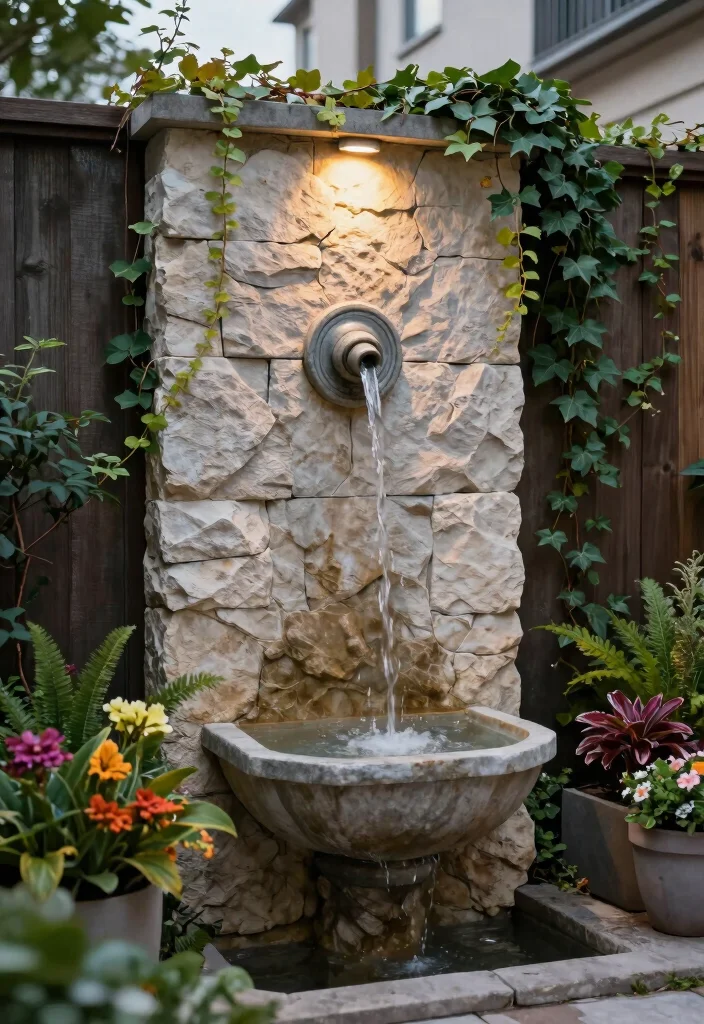 10 Courtyard Fountain Ideas for Elegant Outdoor Spaces 4. Wall Mounted Fountain 0