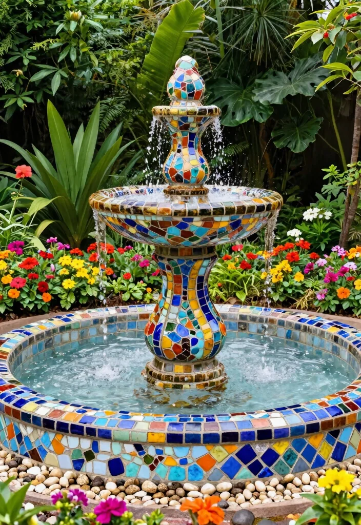 10 Courtyard Fountain Ideas for Elegant Outdoor Spaces 9. Custom Mosaic Fountain 0