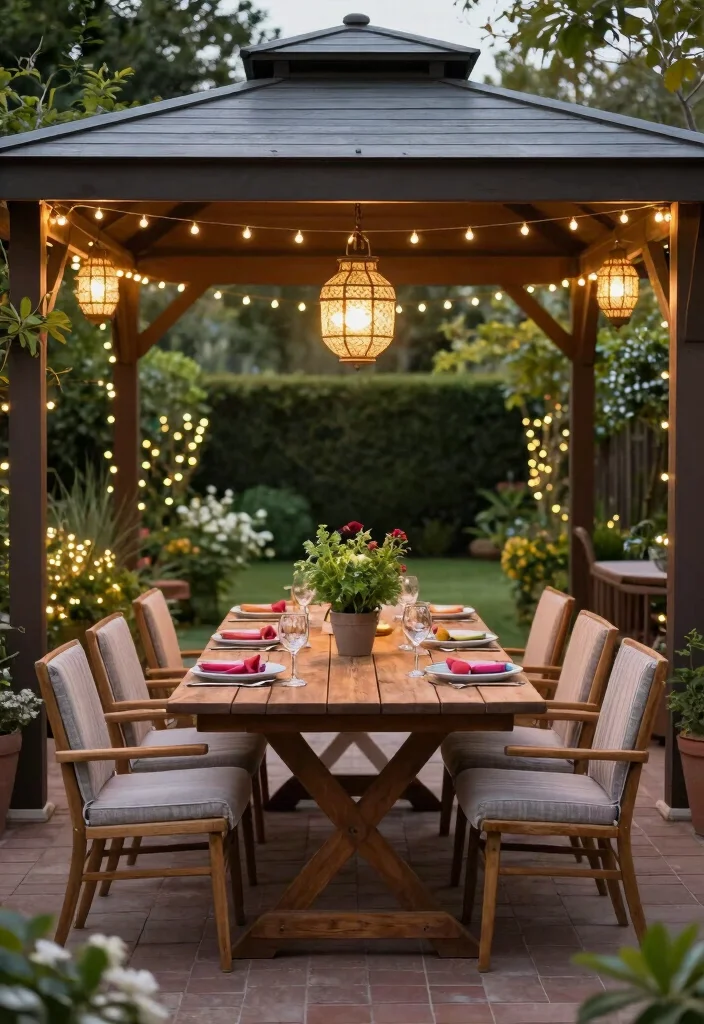 10 Cozy Gazebo Ideas for Comfortable Outdoor Retreats 6. Outdoor Dining Experience 0