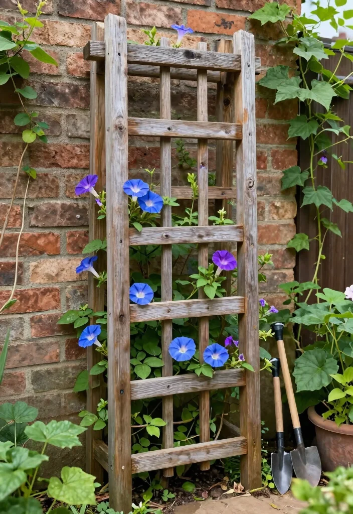 10 DIY Morning Glory Trellis Ideas for Fast Growing Vines 1. Reclaimed Wood Trellis 0