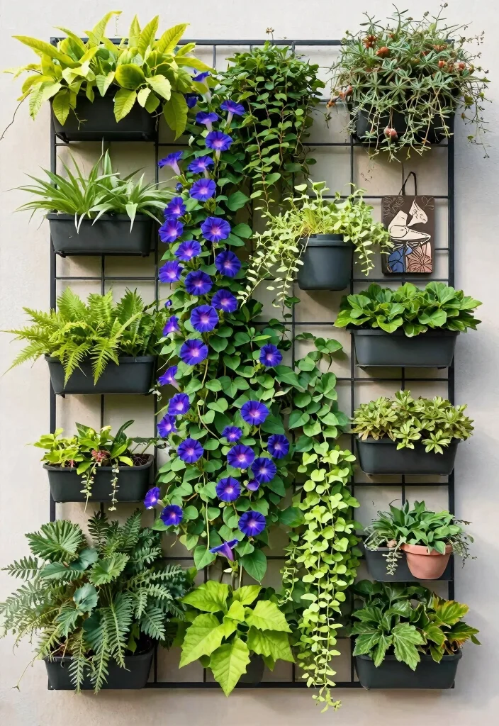 10 DIY Morning Glory Trellis Ideas for Fast Growing Vines 10. Vertical Garden Wall 0
