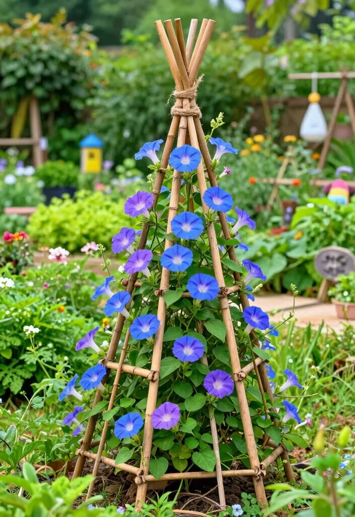 10 DIY Morning Glory Trellis Ideas for Fast Growing Vines 3. Bamboo Trellis 0