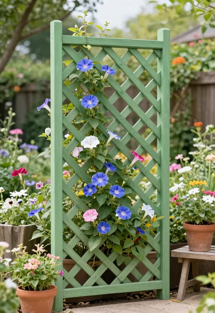 10 DIY Morning Glory Trellis Ideas for Fast Growing Vines 4. Lattice Panel Trellis 0