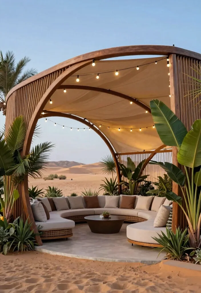10 Desert Pergola Ideas for Hot Climate Outdoor Living 4. Curved Canopy Pergola 0