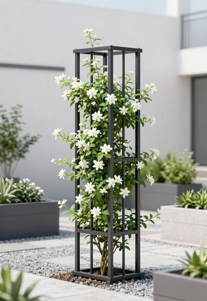 10 Fence Trellis Ideas to Combine Privacy and Plant Support 2. Modern Metal Trellis 0