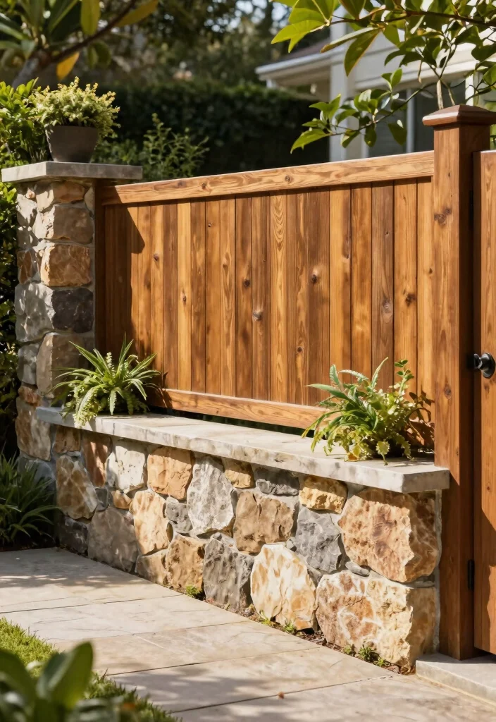 10 Field Fence Ideas for Backyards With a Rustic Look 10. Natural Stone and Wood Fence 0