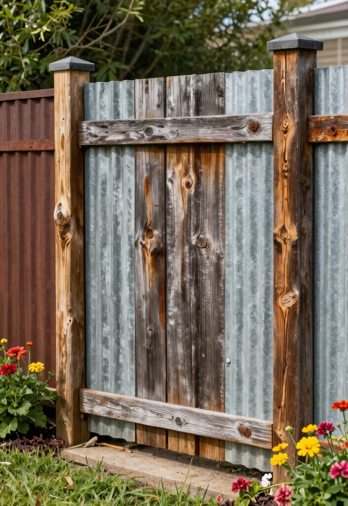 10 Field Fence Ideas for Backyards With a Rustic Look 5. Corrugated Metal and Wood Combination 0