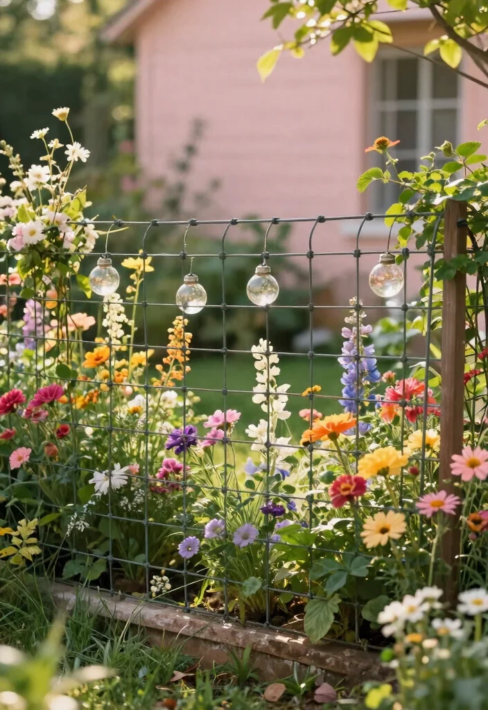 10 Front Yard Low Fence Ideas for Subtle Curb Appeal 10. Vintage Wire Fencing with Flora 0