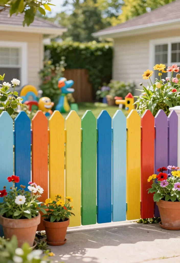 10 Front Yard Low Fence Ideas for Subtle Curb Appeal 9. Colorful Vinyl Fences with Artistic Touches 0