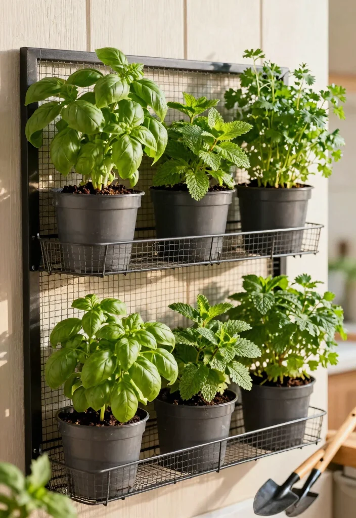 10 Garden Mesh Fence Ideas for Plants and Protection 5. Vertical Herb Garden 0