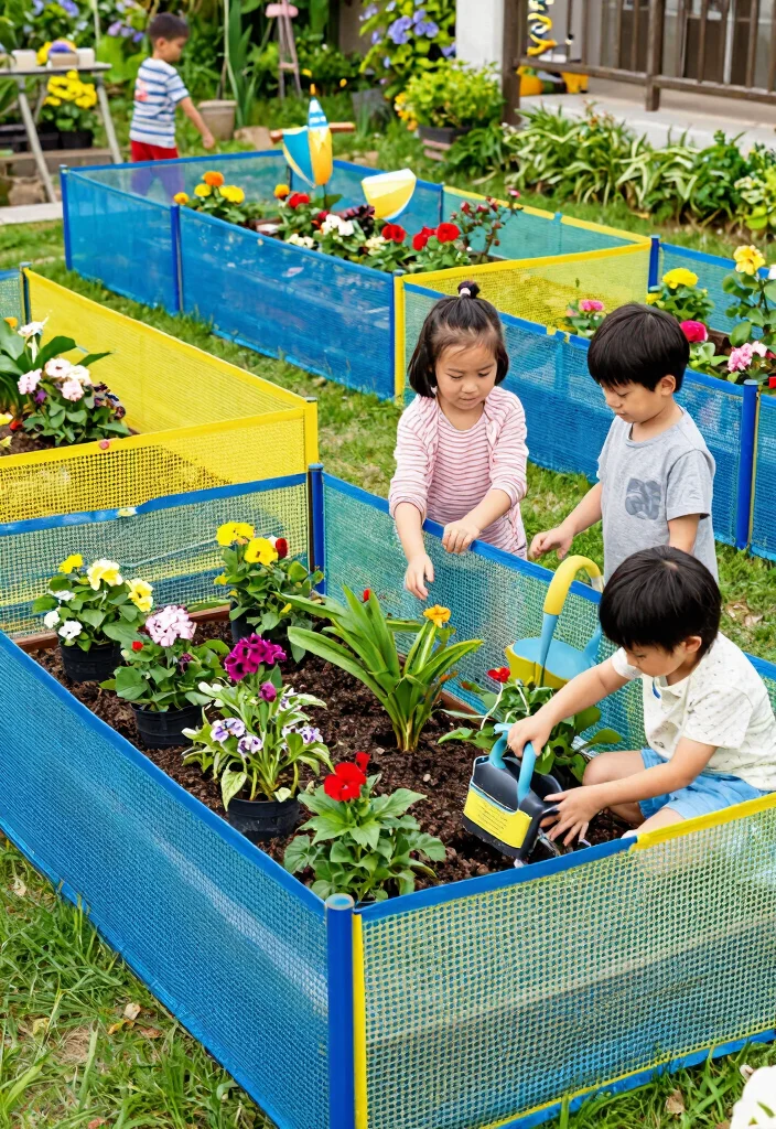 10 Garden Mesh Fence Ideas for Plants and Protection 7. Colorful Mesh for Child Friendly Gardens 0