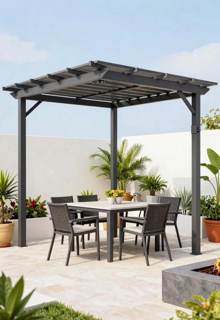 10 Garden Pergola Ideas UK Style for Compact Outdoor Spaces 4. Retractable Pergola for Flexible Use 0