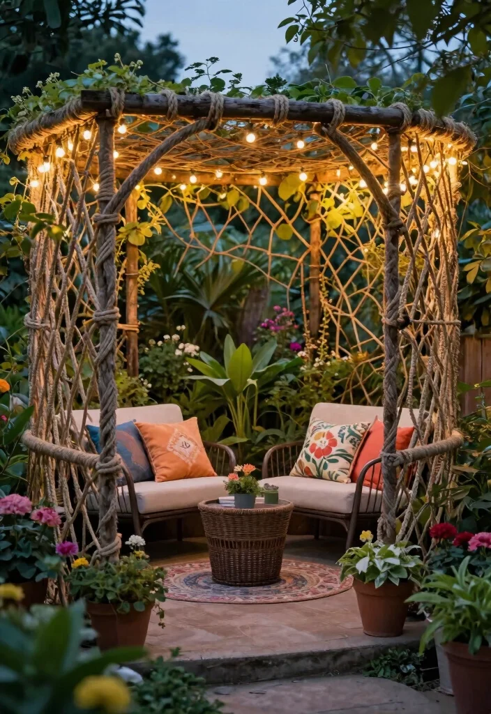 10 Garden Rope Fence Ideas for Coastal and Casual Style 10. Garden Room with Rope Fence 0