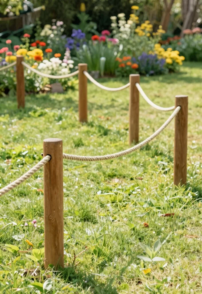 10 Garden Rope Fence Ideas for Coastal and Casual Style 9. Simple Rope Barrier Fence 0