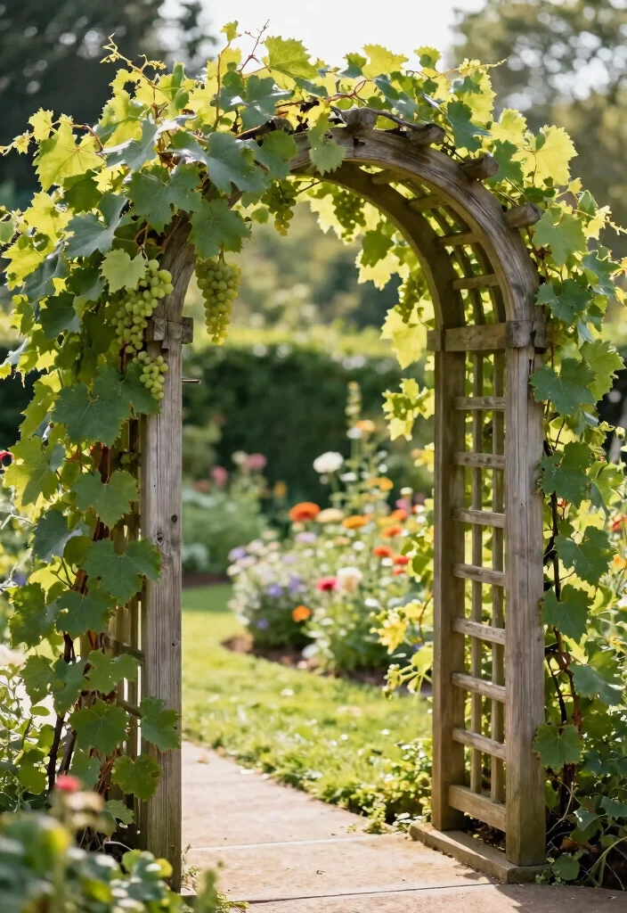 10 Grape Trellis Ideas for Healthy Backyard Vine Growth 1. Classic Arched Wooden Trellis 0