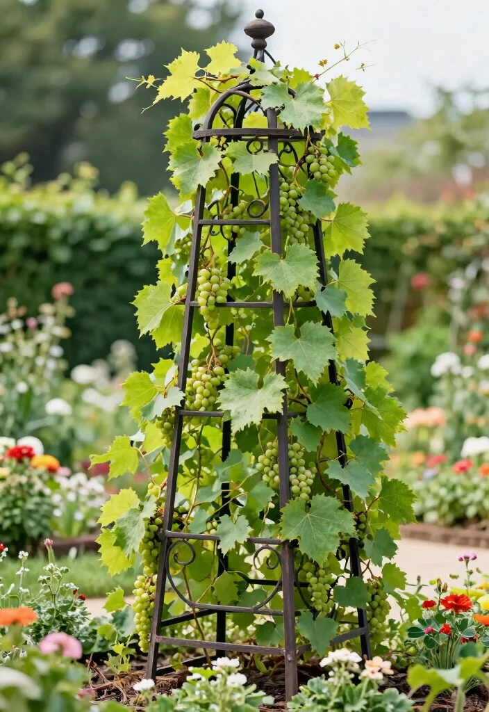 10 Grape Trellis Ideas for Healthy Backyard Vine Growth 4. Garden Obelisk Trellis 0