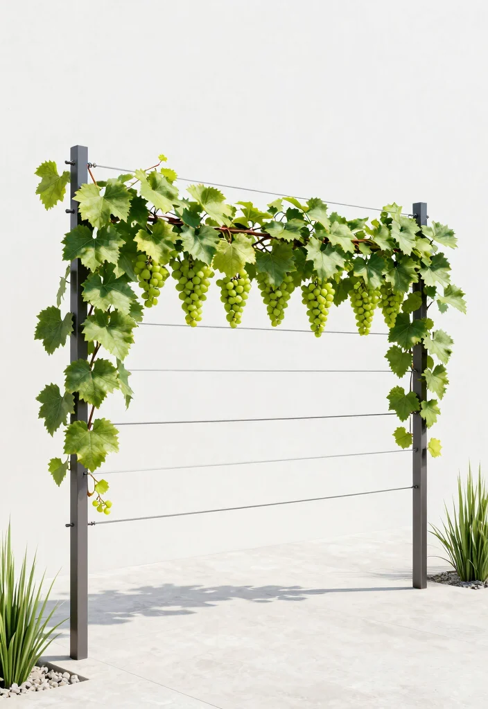10 Grape Trellis Ideas for Healthy Backyard Vine Growth 5. Tension Wire Trellis 0