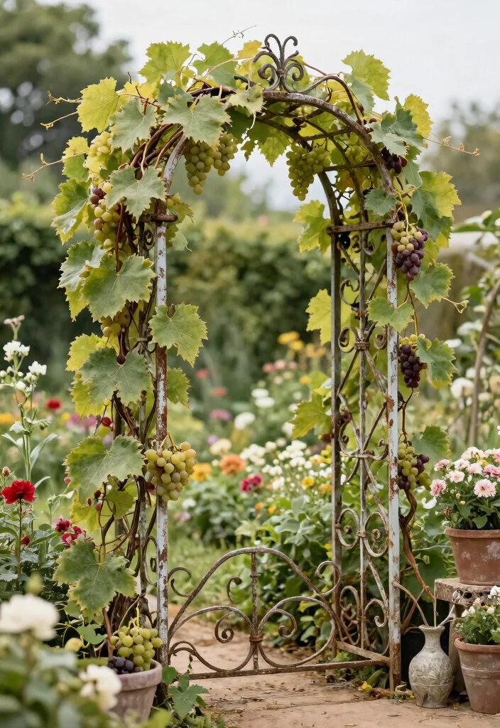 10 Grape Trellis Ideas for Healthy Backyard Vine Growth 9. Vintage Style Trellis 0