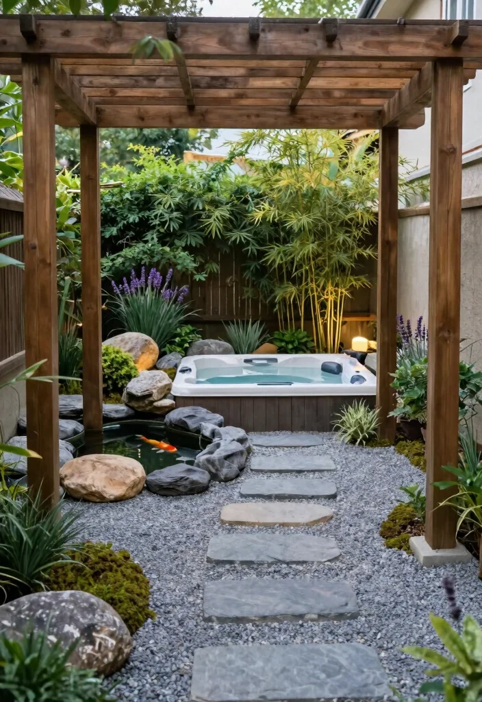 10 Hot Tub Pergola Ideas for Privacy and Weather Protection 34 10 Hot Tub Pergola Ideas for Privacy and Weather Protection 4. Zen Garden Escape 0