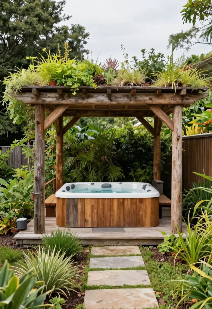 10 Hot Tub Pergola Ideas for Privacy and Weather Protection 89 10 Hot Tub Pergola Ideas for Privacy and Weather Protection 9. Eco Friendly Green Pergola 0