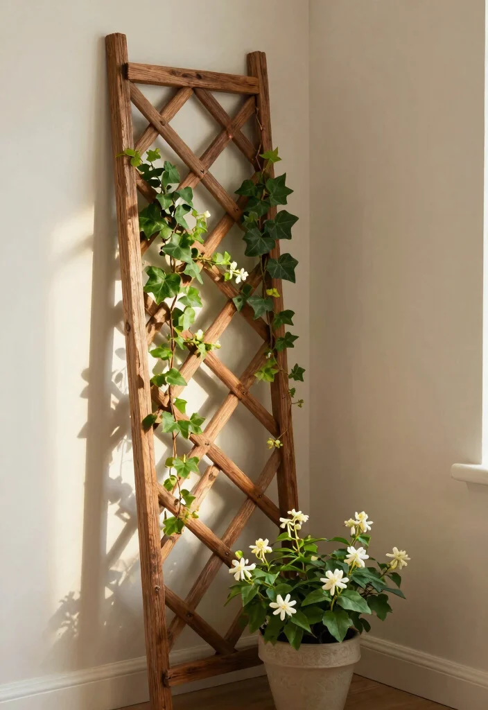 10 Indoor Trellis Ideas for Houseplants and Small Spaces 1. Rustic Wooden Trellis 0