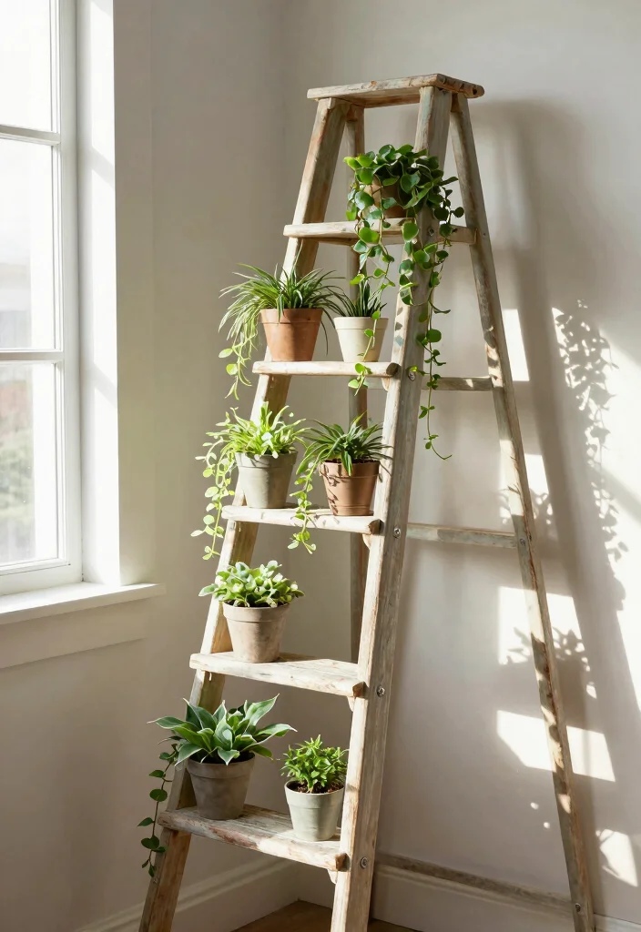 10 Indoor Trellis Ideas for Houseplants and Small Spaces 8. Ladder Trellis for Small Plants 0