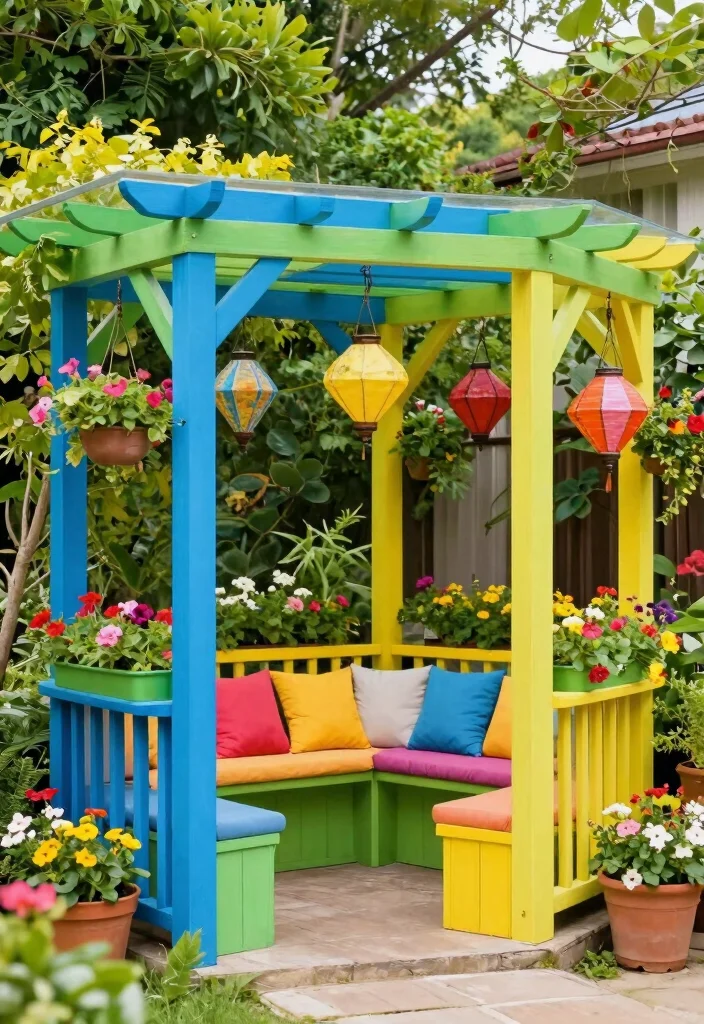10 Mini Pergola Ideas for Small Gardens and Patios 9. Colorful Painted Pergola 0