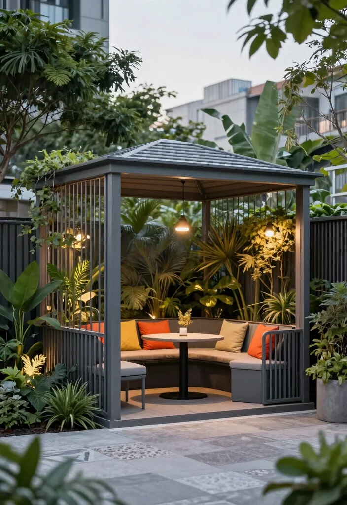 10 Outdoor Patio Gazebo Ideas for Shade and Entertaining 1. Minimalist Metal Gazebo 0