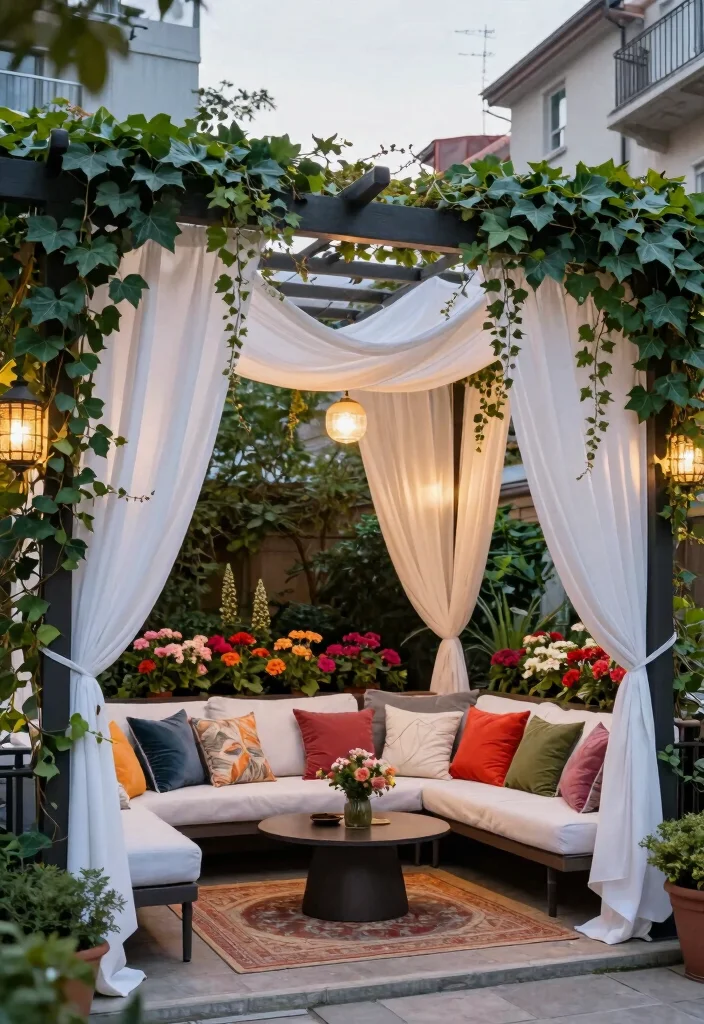 10 Outdoor Patio Gazebo Ideas for Shade and Entertaining 4. Stylish Pergola with Draped Fabrics 0