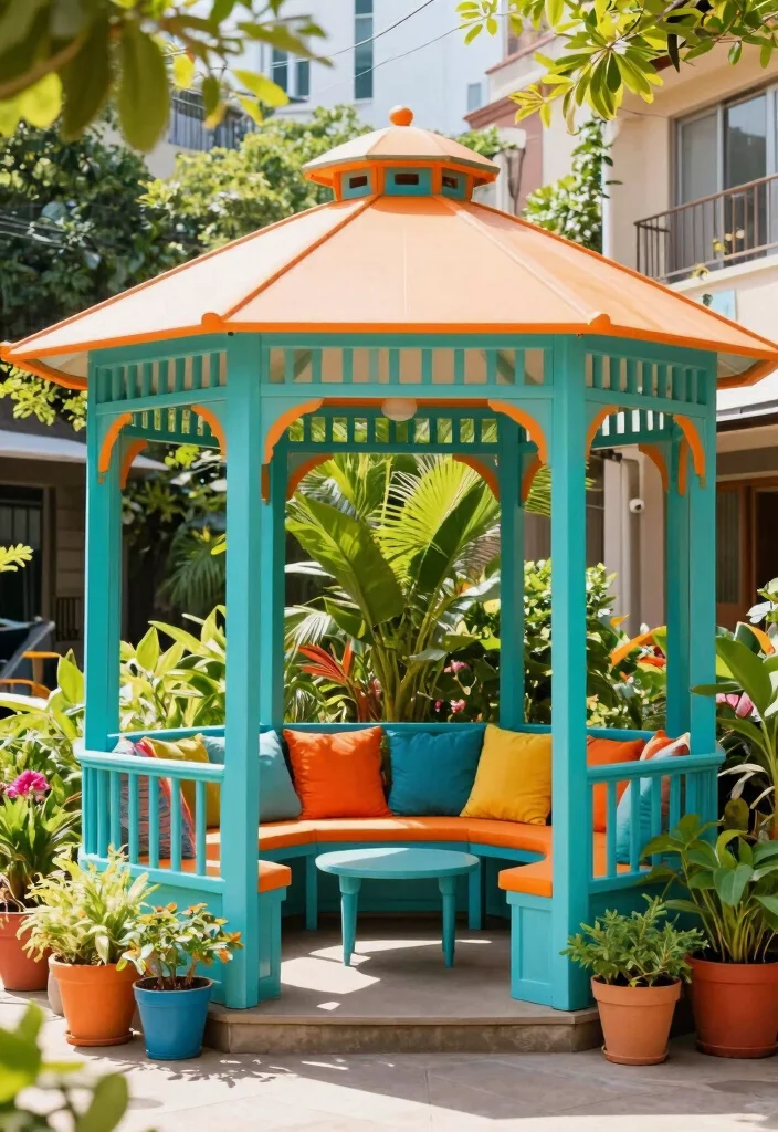 10 Outdoor Patio Gazebo Ideas for Shade and Entertaining 6. Color Pop Gazebo 0