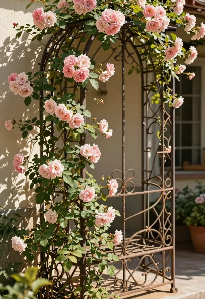 10 Outdoor Patio Trellis Ideas for Shade and Vertical Style 8. Vintage Iron Trellis 0