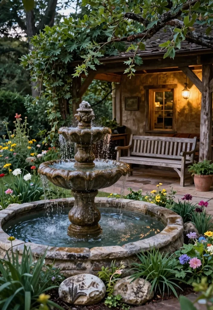 10 Patio Water Fountain Ideas for Relaxing Ambience 3. Rustic Stone Fountains 0
