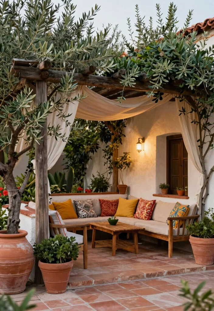 10 Pergola Ideas With Plants for Natural Shade and Beauty 4. Mediterranean Style with Olive Trees 0