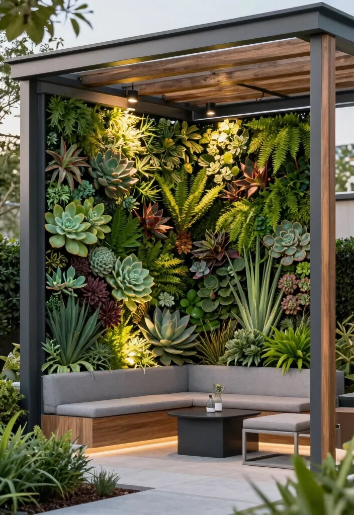 10 Pergola Ideas With Plants for Natural Shade and Beauty 5. Vertical Garden Panels for Modern Appeal 0
