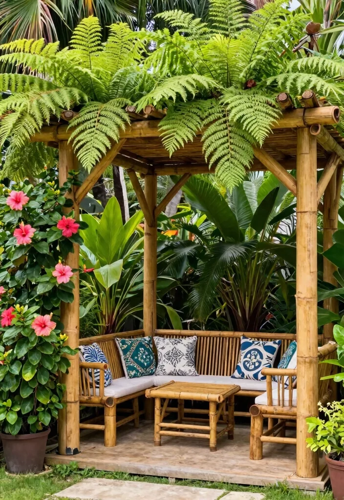 10 Pergola Ideas With Plants for Natural Shade and Beauty 8. Bamboo Pergola for an Eco Friendly Touch 0