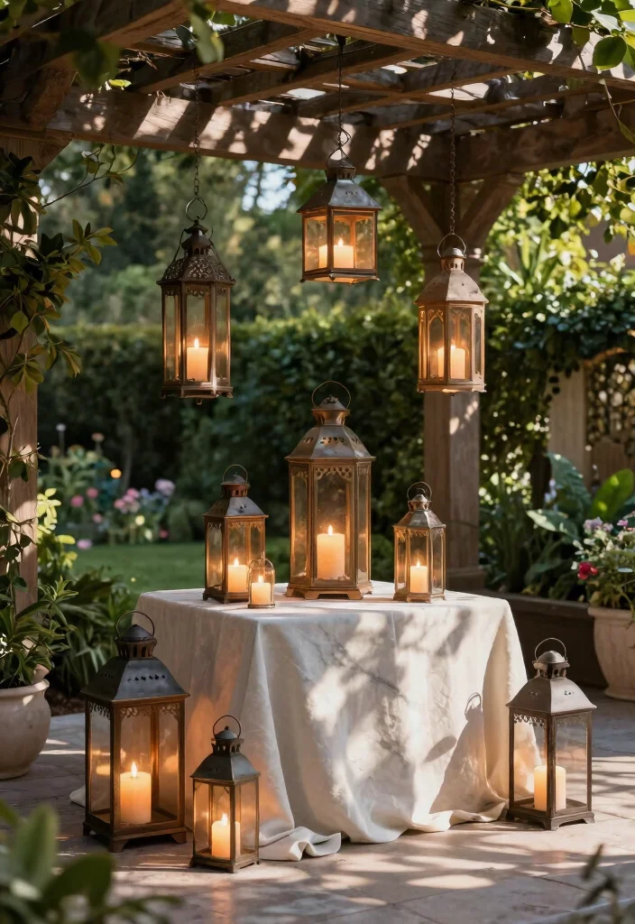 10 Pergola Lighting Ideas to Create a Cozy Nighttime Space 12 10 Pergola Lighting Ideas to Create a Cozy Nighttime Space 2. Elegant Lanterns 0