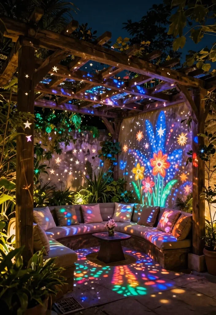 10 Pergola Lighting Ideas to Create a Cozy Nighttime Space 78 10 Pergola Lighting Ideas to Create a Cozy Nighttime Space 8. Projected Patterns 0